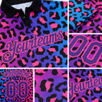Custom Pink Purple-Black 3D Pattern Design Leopard Print Performance Golf Polo Shirt detail
