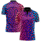 Custom Pink Purple-Black 3D Pattern Design Leopard Print Performance Golf Polo Shirt photo 1