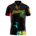 Custom Graffiti Pattern Black-Yellow 3D Performance Golf Polo Shirt photo 2
