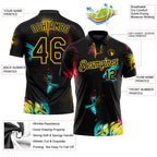 Custom Graffiti Pattern Black-Yellow 3D Performance Golf Polo Shirt photo 3