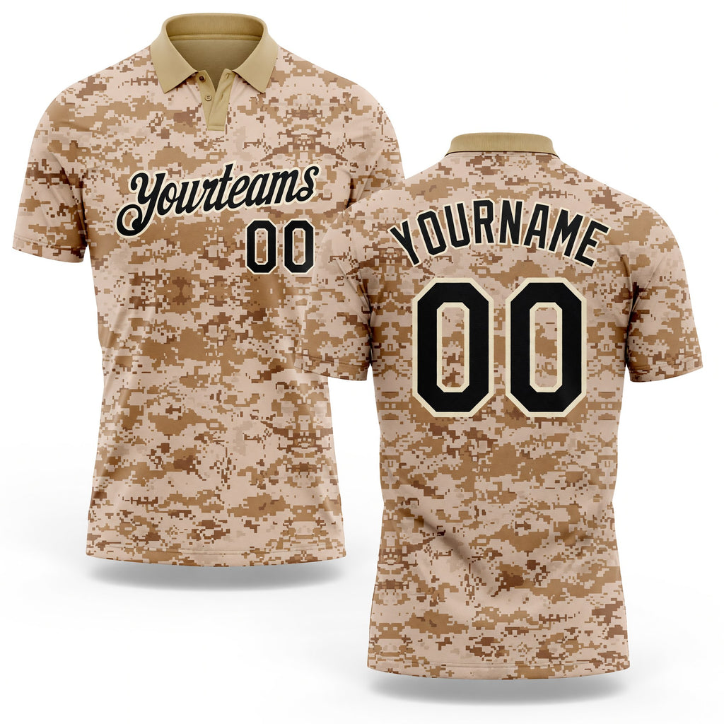 Custom Camo Black-Cream Performance Salute To Service Golf Polo Shirt