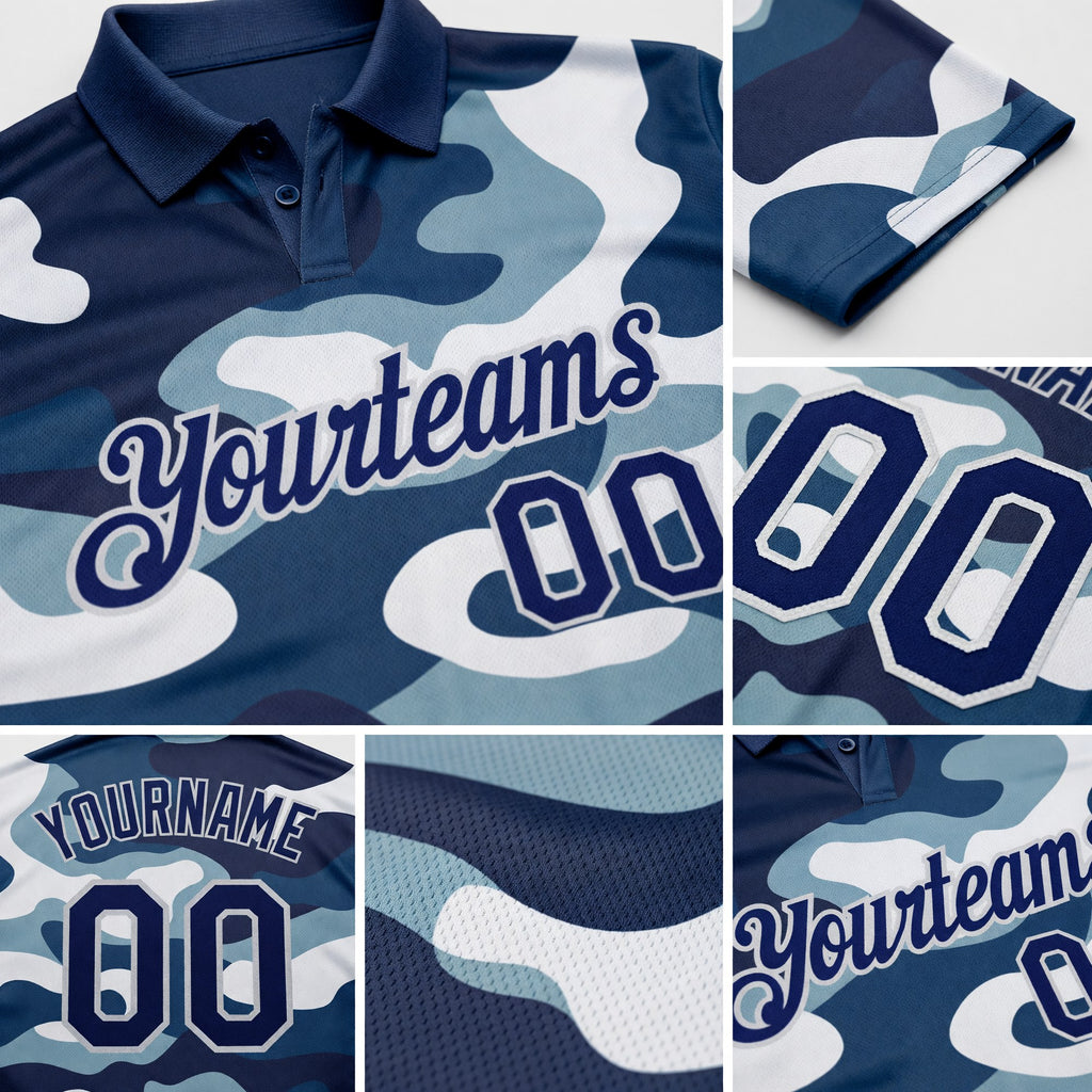 Custom Camo Navy-Light Gray Performance Salute To Service Golf Polo Shirt detail