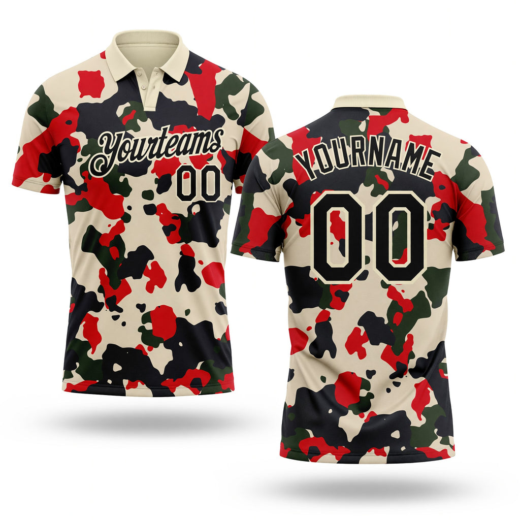 Custom Camo Black-Cream Performance Salute To Service Golf Polo Shirt