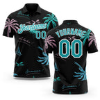 Custom Black Teal-White 3D Pattern Design Hawaii Palm Trees Performance Golf Polo Shirt