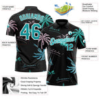 Custom Black Teal-White 3D Pattern Design Hawaii Palm Trees Performance Golf Polo Shirt photo 3