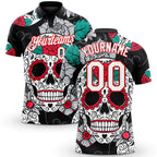 Custom Black White-Red 3D Skull Fashion Performance Golf Polo Shirt