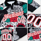Custom Black White-Red 3D Skull Fashion Performance Golf Polo Shirt detail