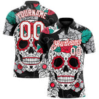 Custom Black White-Red 3D Skull Fashion Performance Golf Polo Shirt photo 1