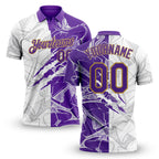 Custom Graffiti Pattern Purple-Old Gold 3D Scratch Performance Golf Polo Shirt