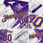 Custom Graffiti Pattern Purple-Old Gold 3D Scratch Performance Golf Polo Shirt detail