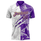 Custom Graffiti Pattern Purple-Old Gold 3D Scratch Performance Golf Polo Shirt photo 2