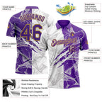 Custom Graffiti Pattern Purple-Old Gold 3D Scratch Performance Golf Polo Shirt photo 3