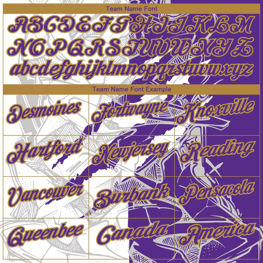 Custom Graffiti Pattern Purple-Old Gold 3D Scratch Performance Golf Polo Shirt photo 4