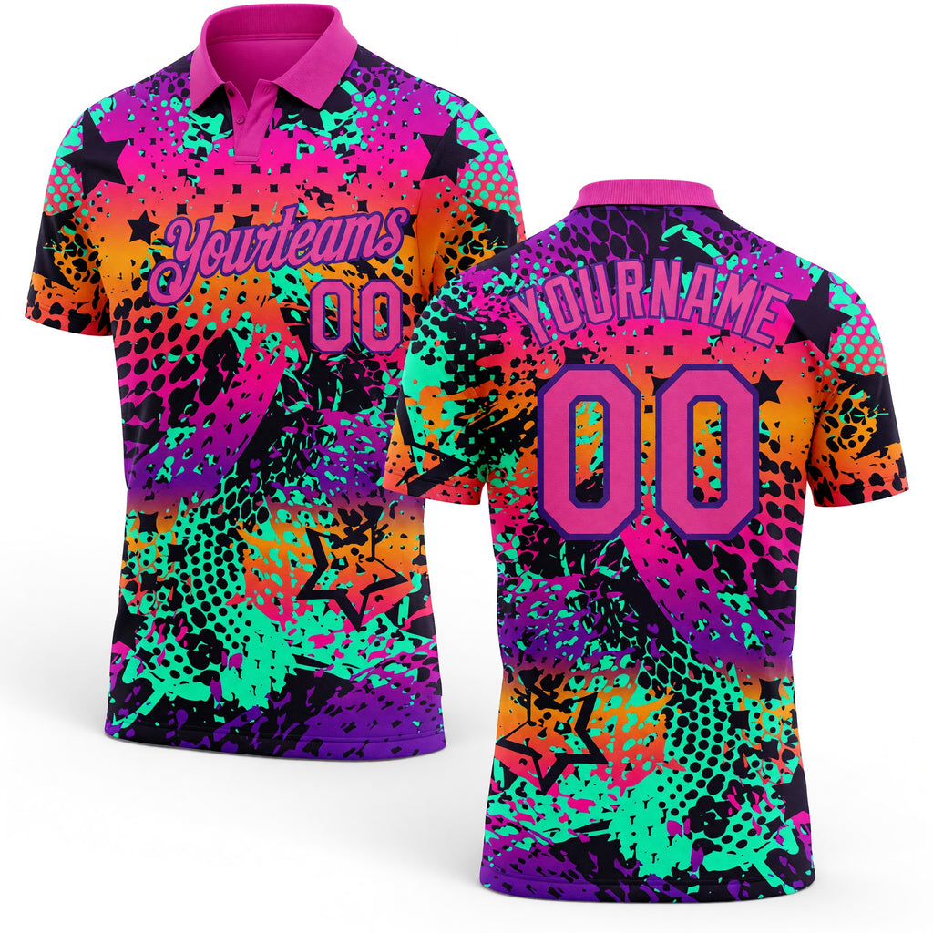 Custom Graffiti Pattern Pink-Purple 3D Performance Golf Polo Shirt