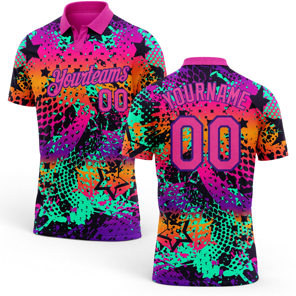 Custom Graffiti Pattern Pink-Purple 3D Performance Golf Polo Shirt