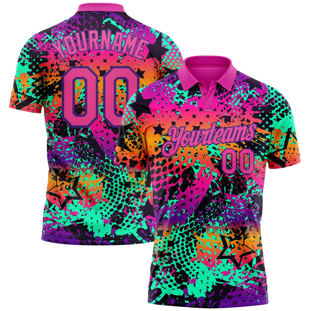 Custom Graffiti Pattern Pink-Purple 3D Performance Golf Polo Shirt photo 1