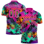 Custom Graffiti Pattern Pink-Purple 3D Performance Golf Polo Shirt photo 1