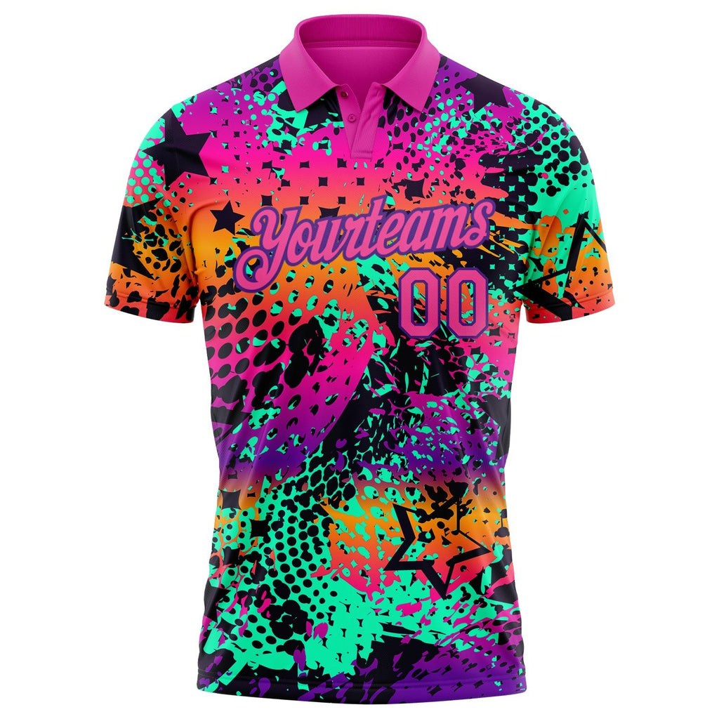 Custom Graffiti Pattern Pink-Purple 3D Performance Golf Polo Shirt photo 2