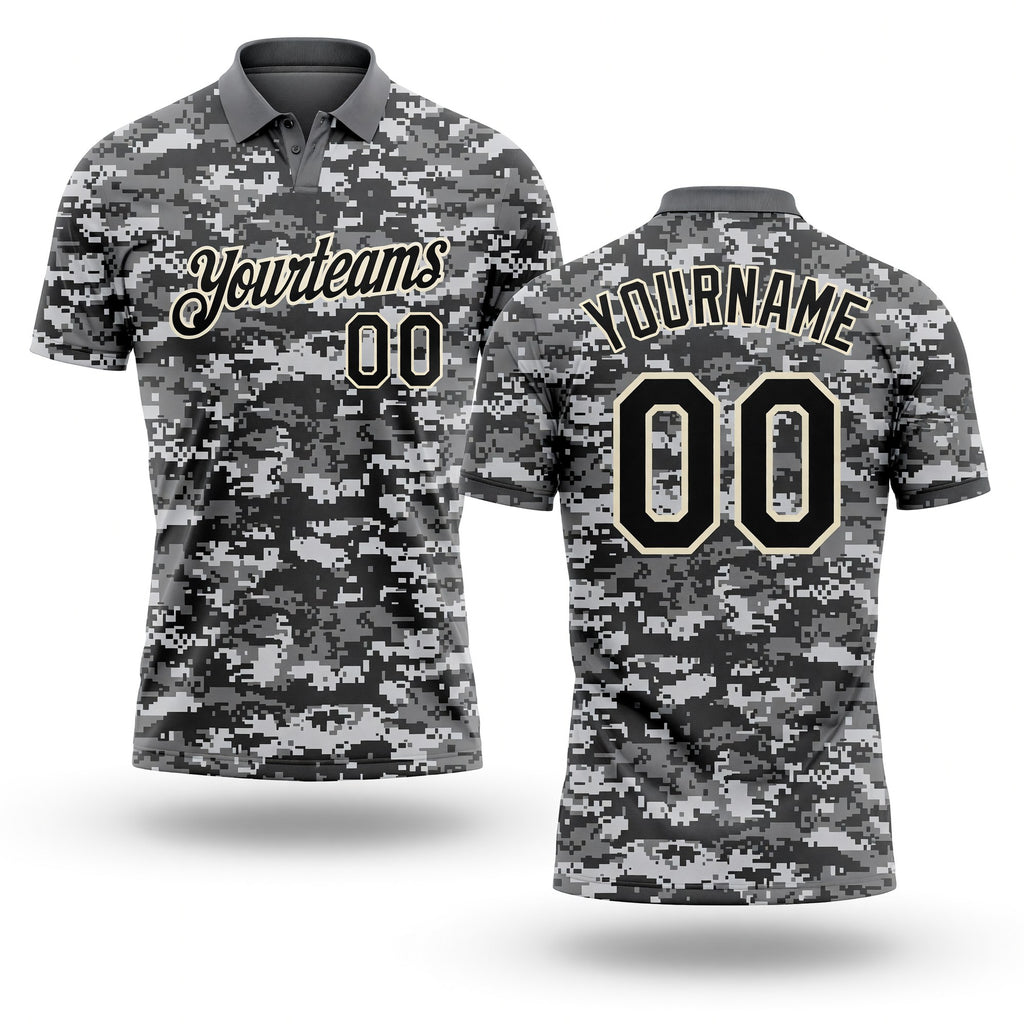 Custom Camo Black-Cream 3D Performance Salute To Service Golf Polo Shirt