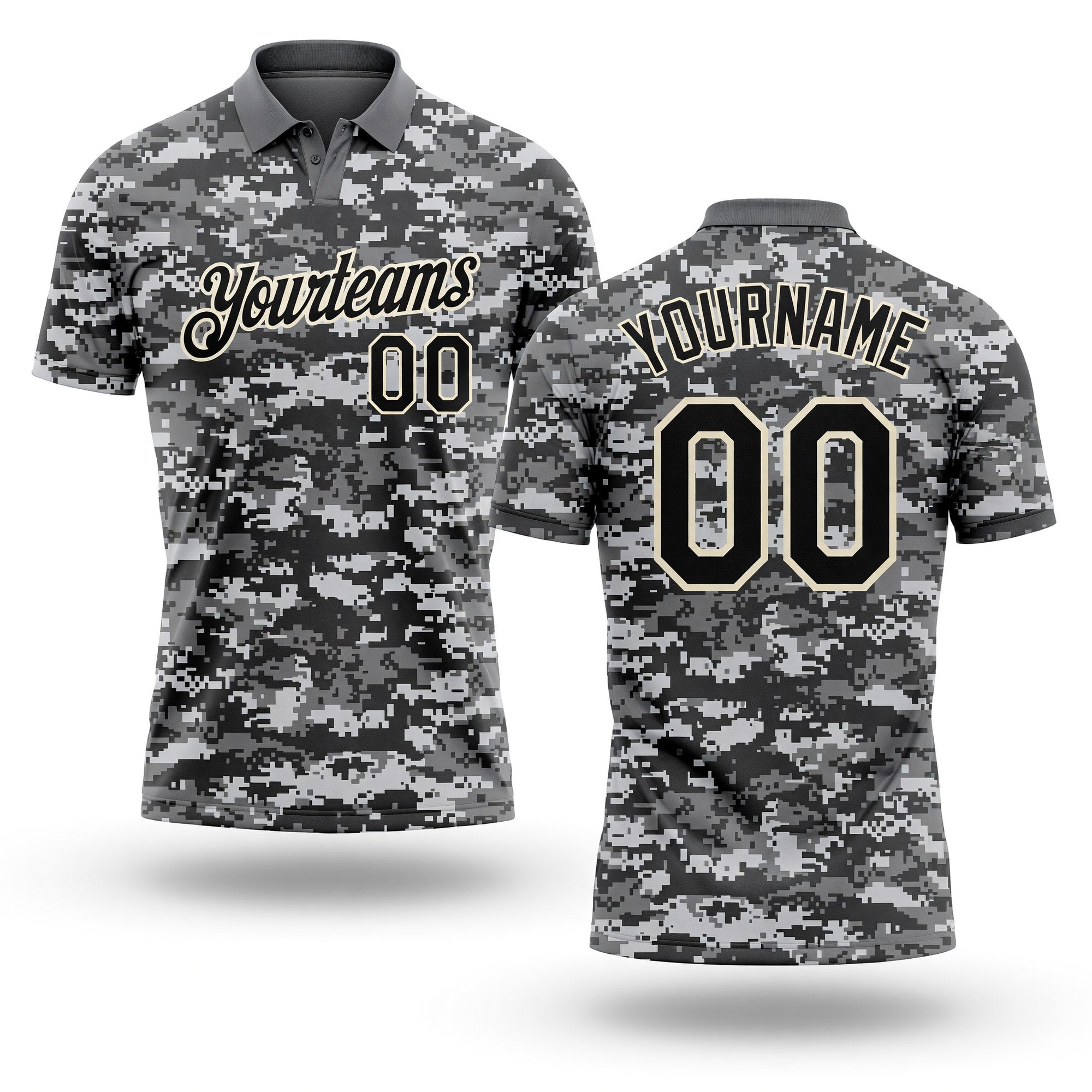 Custom Camo Black-Cream 3D Performance Salute To Service Golf Polo Shirt