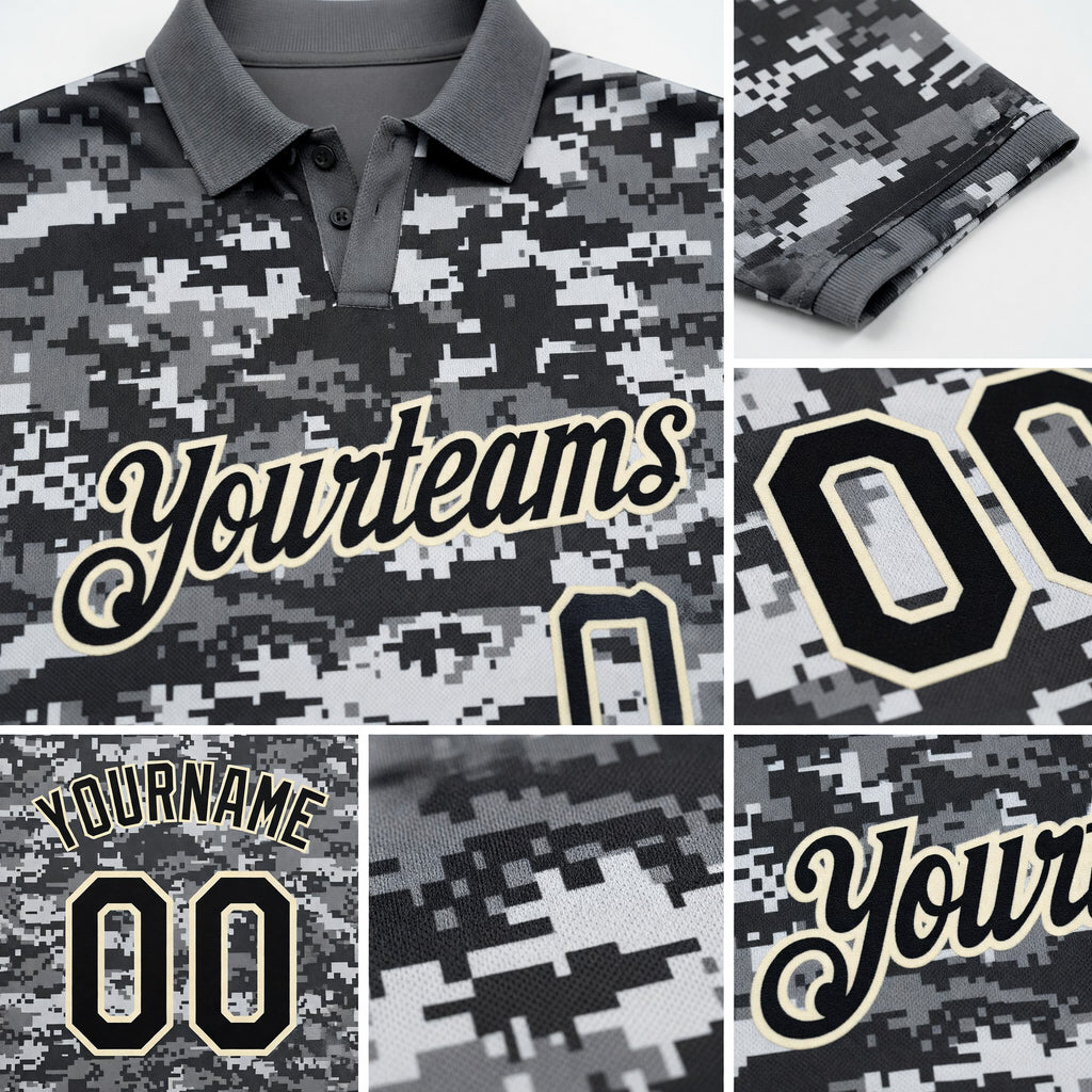 Custom Camo Black-Cream 3D Performance Salute To Service Golf Polo Shirt detail
