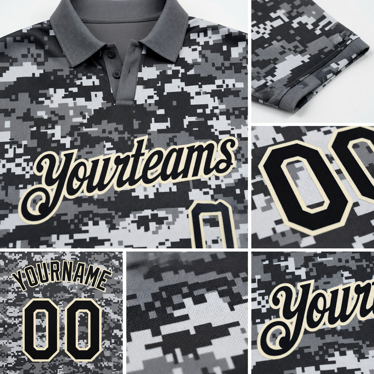 Custom Camo Black-Cream 3D Performance Salute To Service Golf Polo Shirt detail