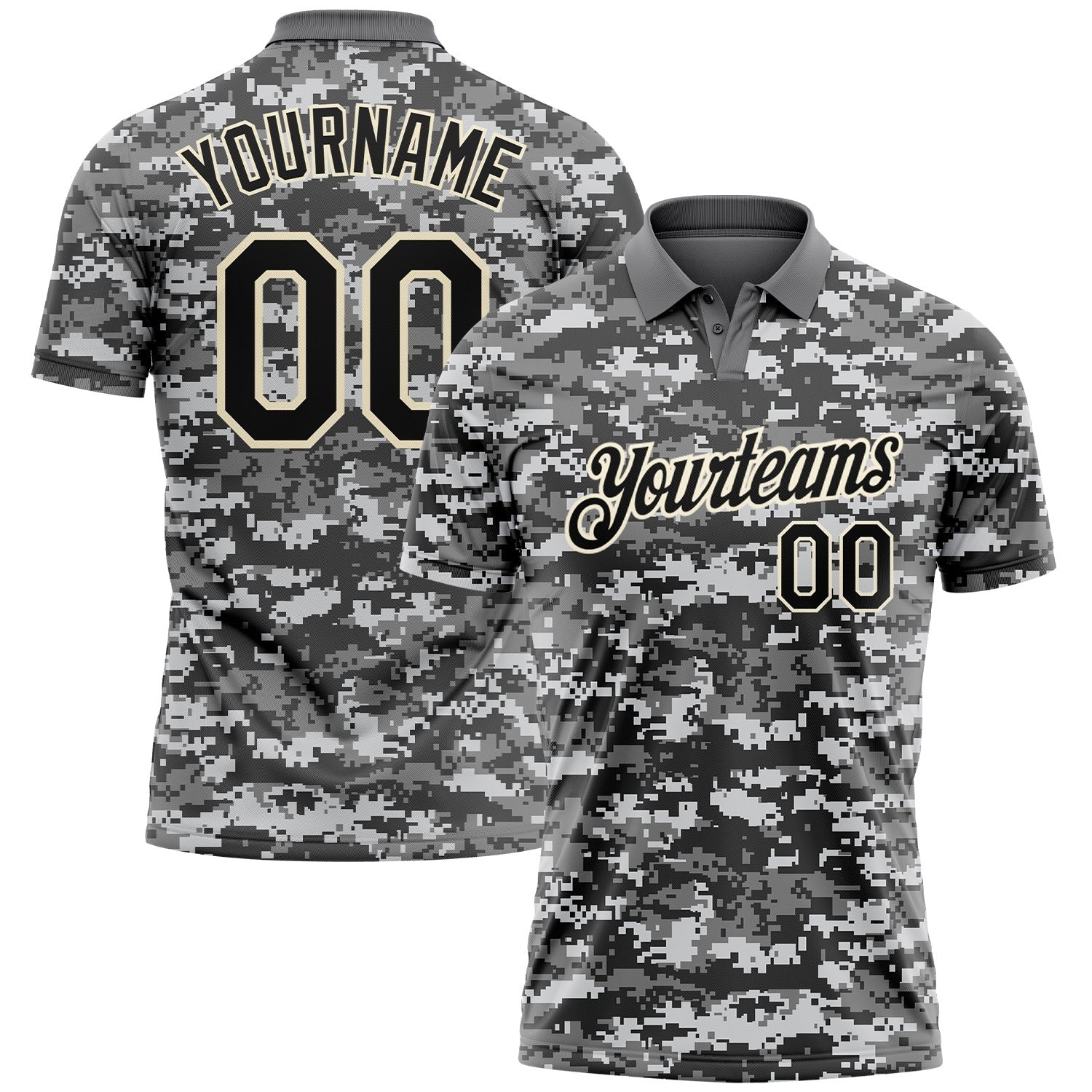 Custom Camo Black-Cream 3D Performance Salute To Service Golf Polo Shirt photo 1