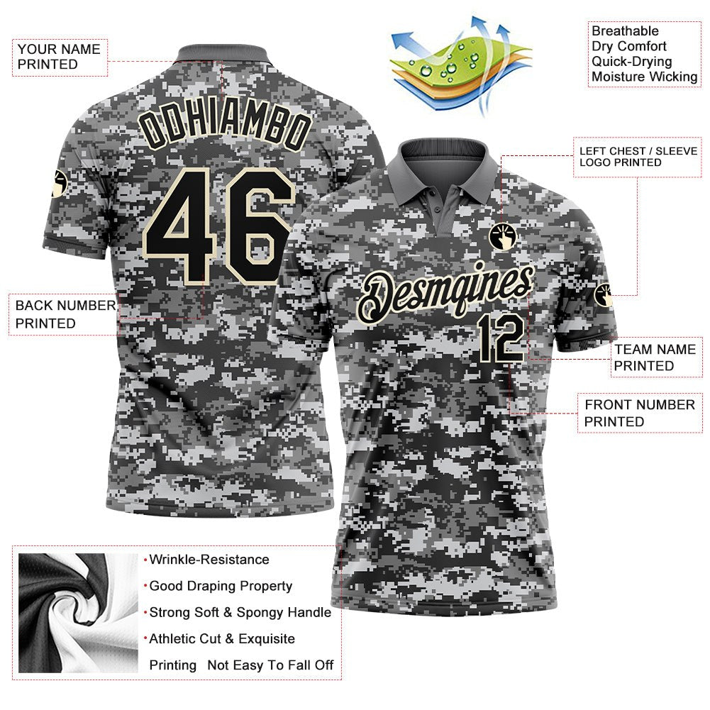 Custom Camo Black-Cream 3D Performance Salute To Service Golf Polo Shirt photo 3