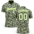 Custom Green White-Neon Green 3D Pattern Design Dollar Performance Golf Polo Shirt