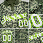 Custom Green White-Neon Green 3D Pattern Design Dollar Performance Golf Polo Shirt detail