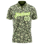Custom Green White-Neon Green 3D Pattern Design Dollar Performance Golf Polo Shirt photo 1