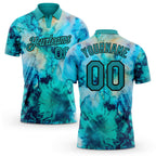 Custom Tie Dye Teal-Black 3D Performance Golf Polo Shirt