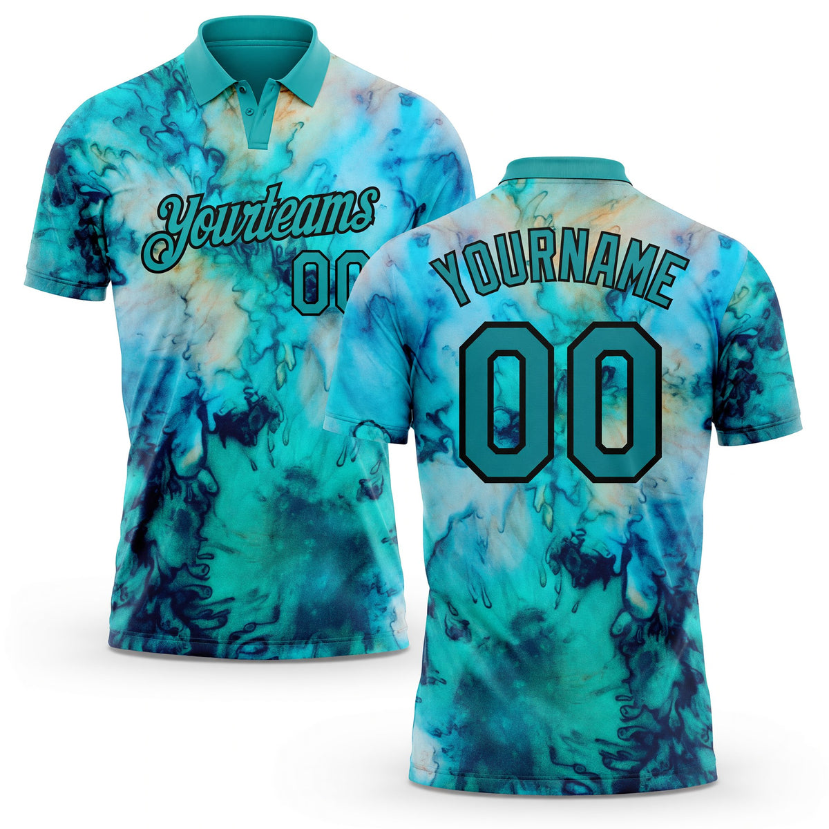 Custom Tie Dye Teal-Black 3D Performance Golf Polo Shirt
