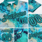 Custom Tie Dye Teal-Black 3D Performance Golf Polo Shirt detail
