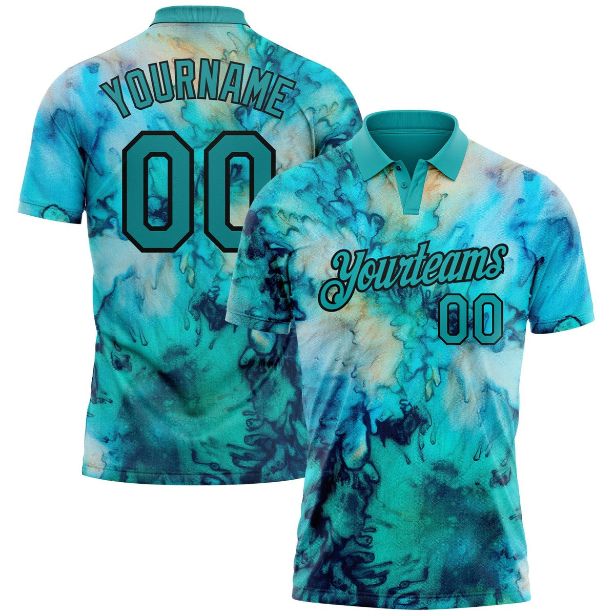 Custom Tie Dye Teal-Black 3D Performance Golf Polo Shirt photo 1