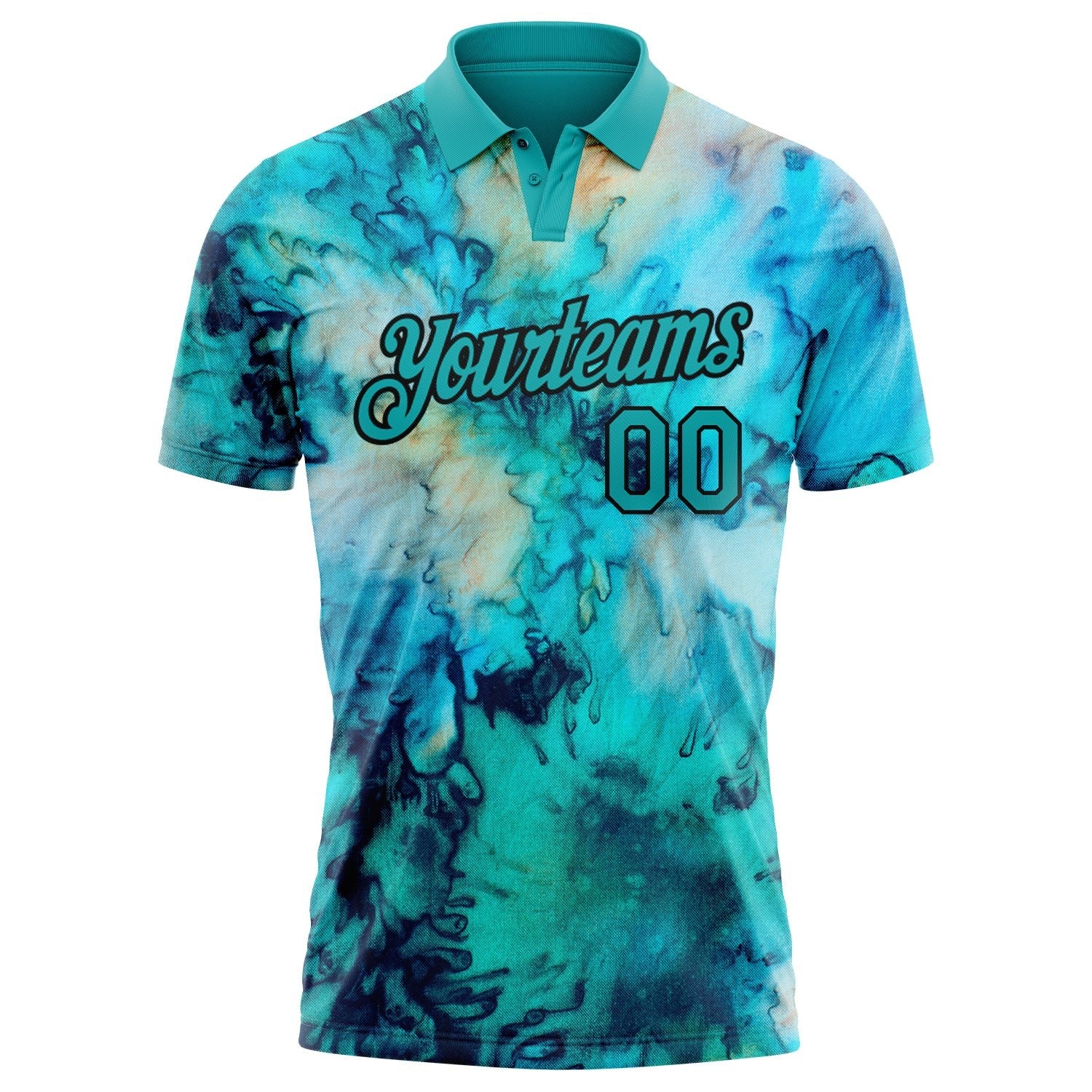 Custom Tie Dye Teal-Black 3D Performance Golf Polo Shirt photo 2