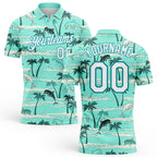 Custom Teal White 3D Pattern Design Hawaii Palm Trees Performance Golf Polo Shirt