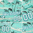 Custom Teal White 3D Pattern Design Hawaii Palm Trees Performance Golf Polo Shirt detail