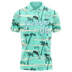 Custom Teal White 3D Pattern Design Hawaii Palm Trees Performance Golf Polo Shirt photo 2