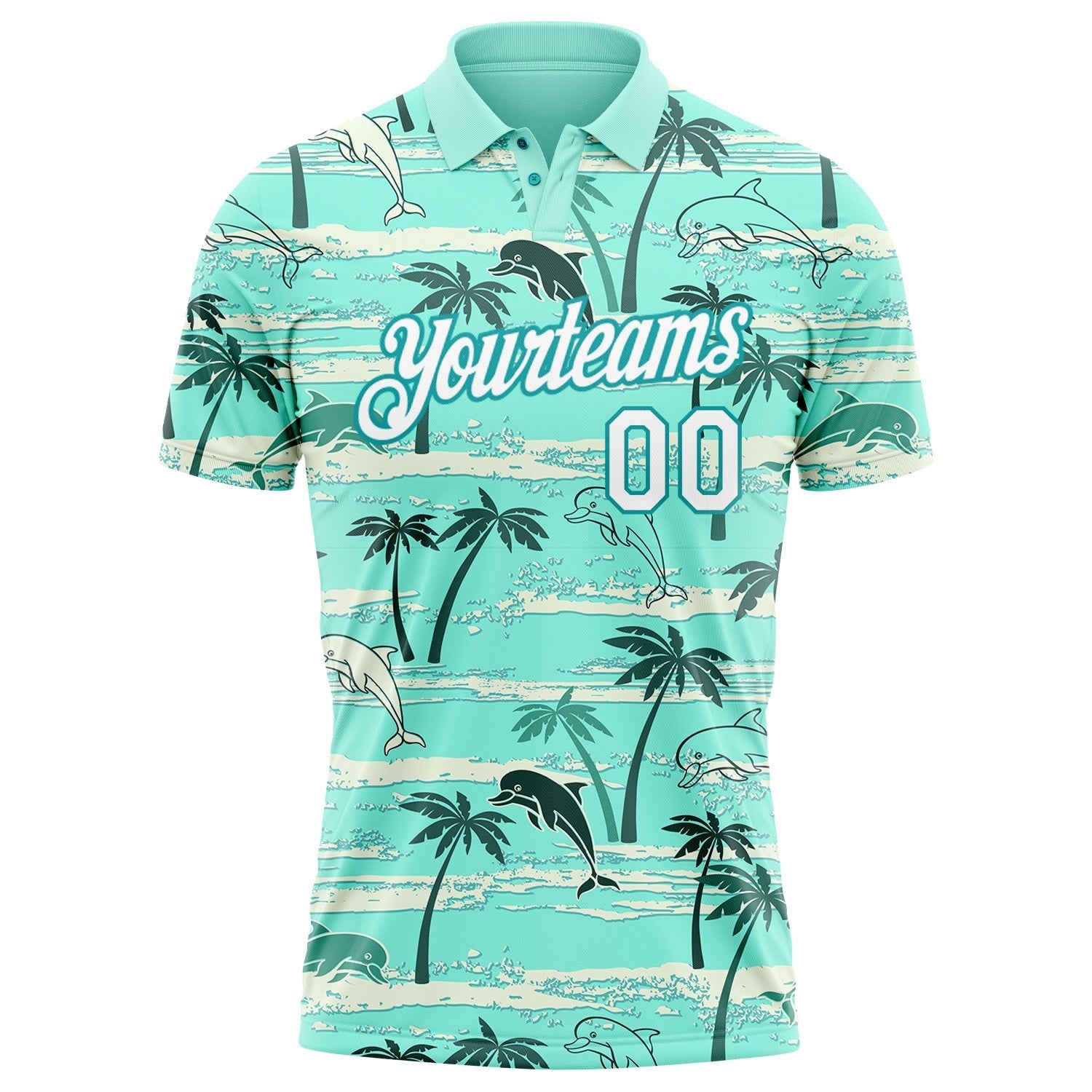 Custom Teal White 3D Pattern Design Hawaii Palm Trees Performance Golf Polo Shirt photo 2