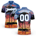 Custom Light Blue White 3D Pattern Design Hawaii Palm Trees Performance Golf Polo Shirt