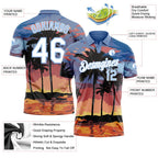 Custom Light Blue White 3D Pattern Design Hawaii Palm Trees Performance Golf Polo Shirt photo 3