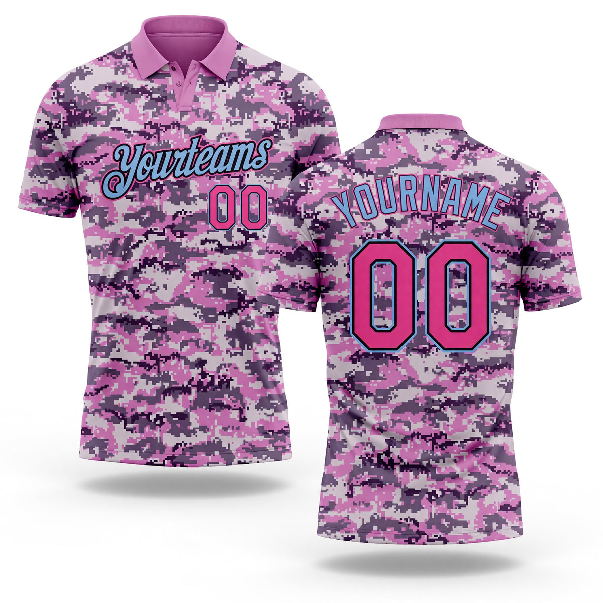 Custom Camo Pink-Light Blue Performance Salute To Service Golf Polo Shirt