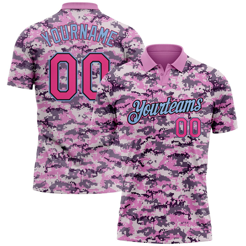 Custom Camo Pink-Light Blue Performance Salute To Service Golf Polo Shirt photo 1