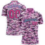 Custom Camo Pink-Light Blue Performance Salute To Service Golf Polo Shirt photo 1