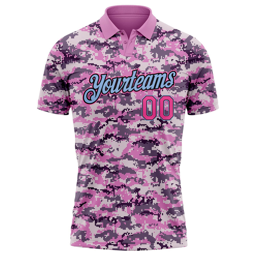 Custom Camo Pink-Light Blue Performance Salute To Service Golf Polo Shirt photo 2