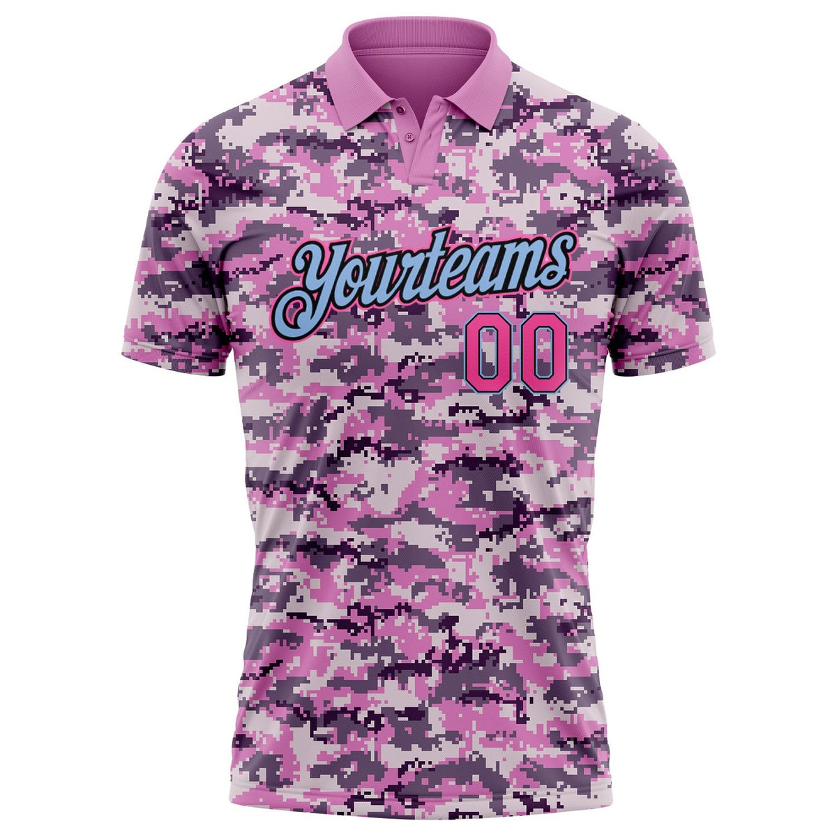 Custom Camo Pink-Light Blue Performance Salute To Service Golf Polo Shirt photo 2