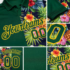 Custom Green Yellow 3D Pattern Design Tropical Pattern With Pineapples Palm Leaves And Flowers Performance Golf Polo Shirt detail