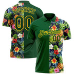 Custom Green Yellow 3D Pattern Design Tropical Pattern With Pineapples Palm Leaves And Flowers Performance Golf Polo Shirt photo 1