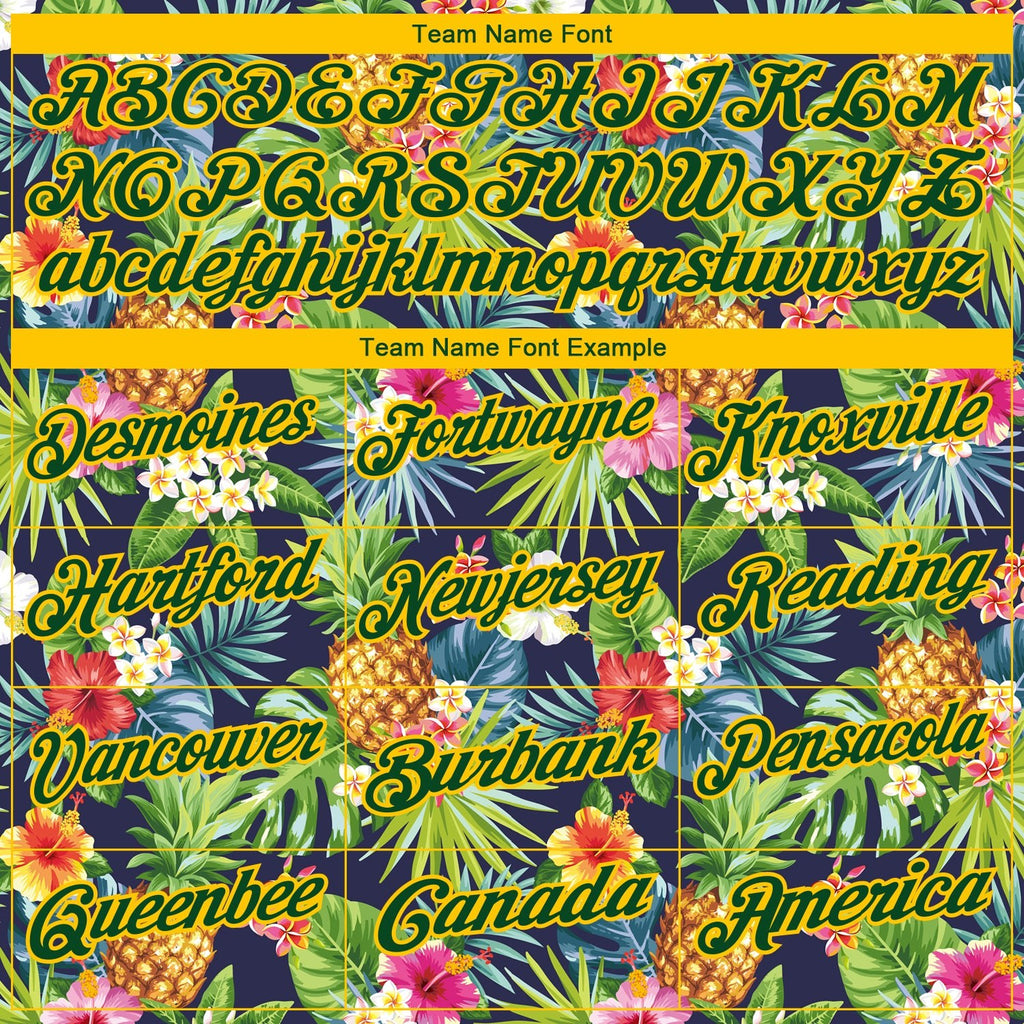 Custom Green Yellow 3D Pattern Design Tropical Pattern With Pineapples Palm Leaves And Flowers Performance Golf Polo Shirt photo 4